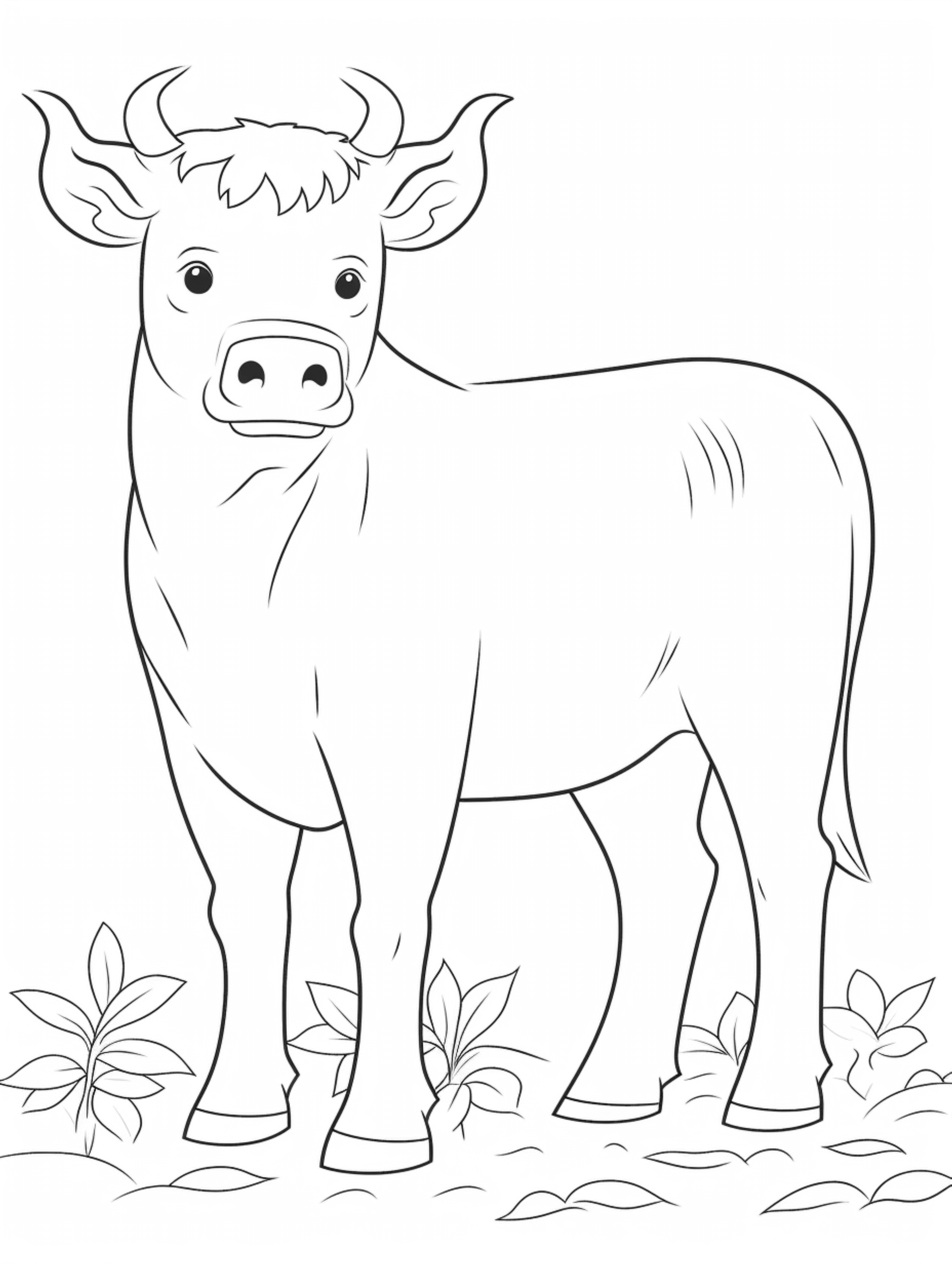 01 cute bull in its habitat coloring page for kids c