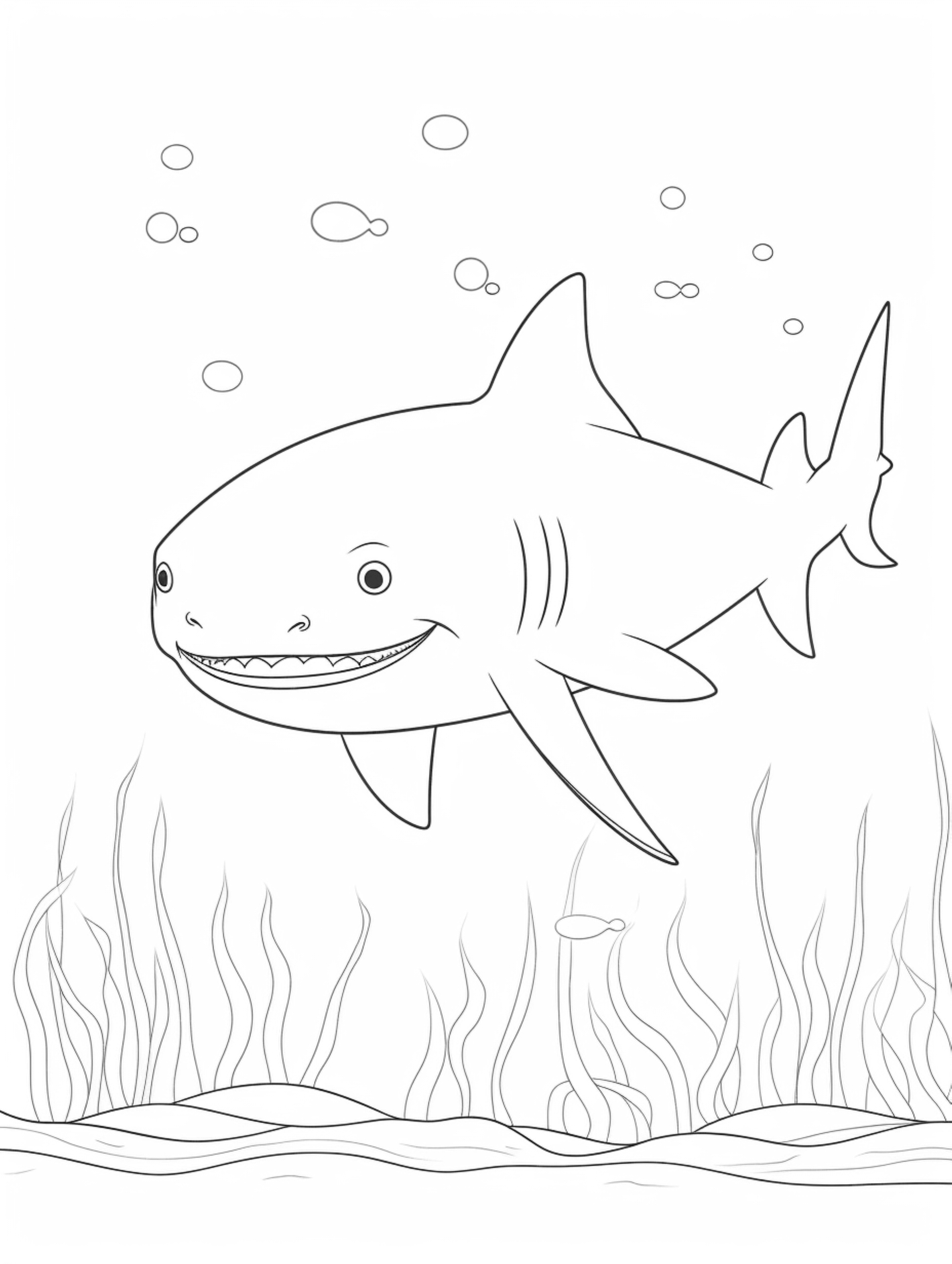01 cute bull shark in its habitat coloring page for