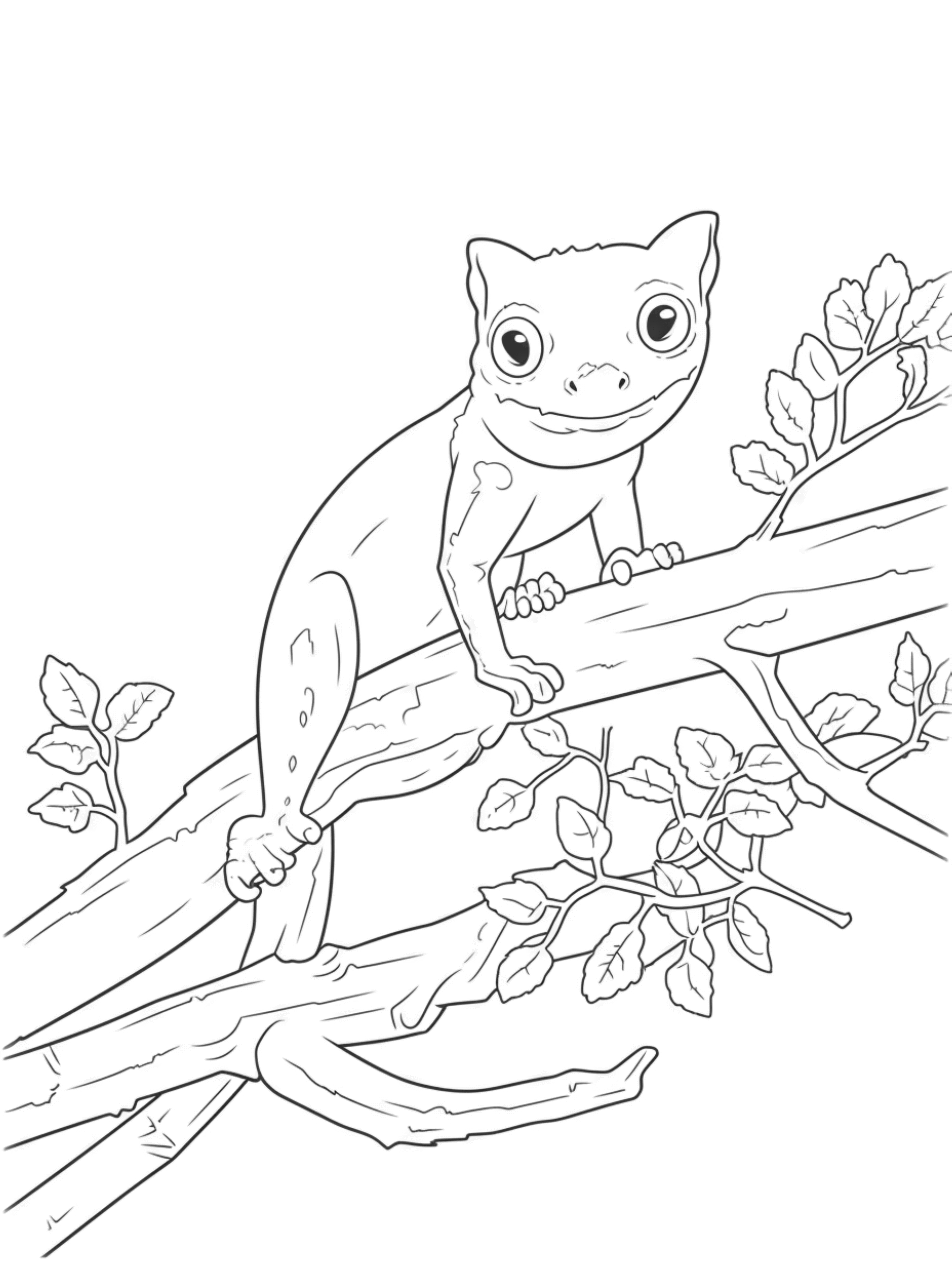 01 cute chameleon in its habitat coloring page for k