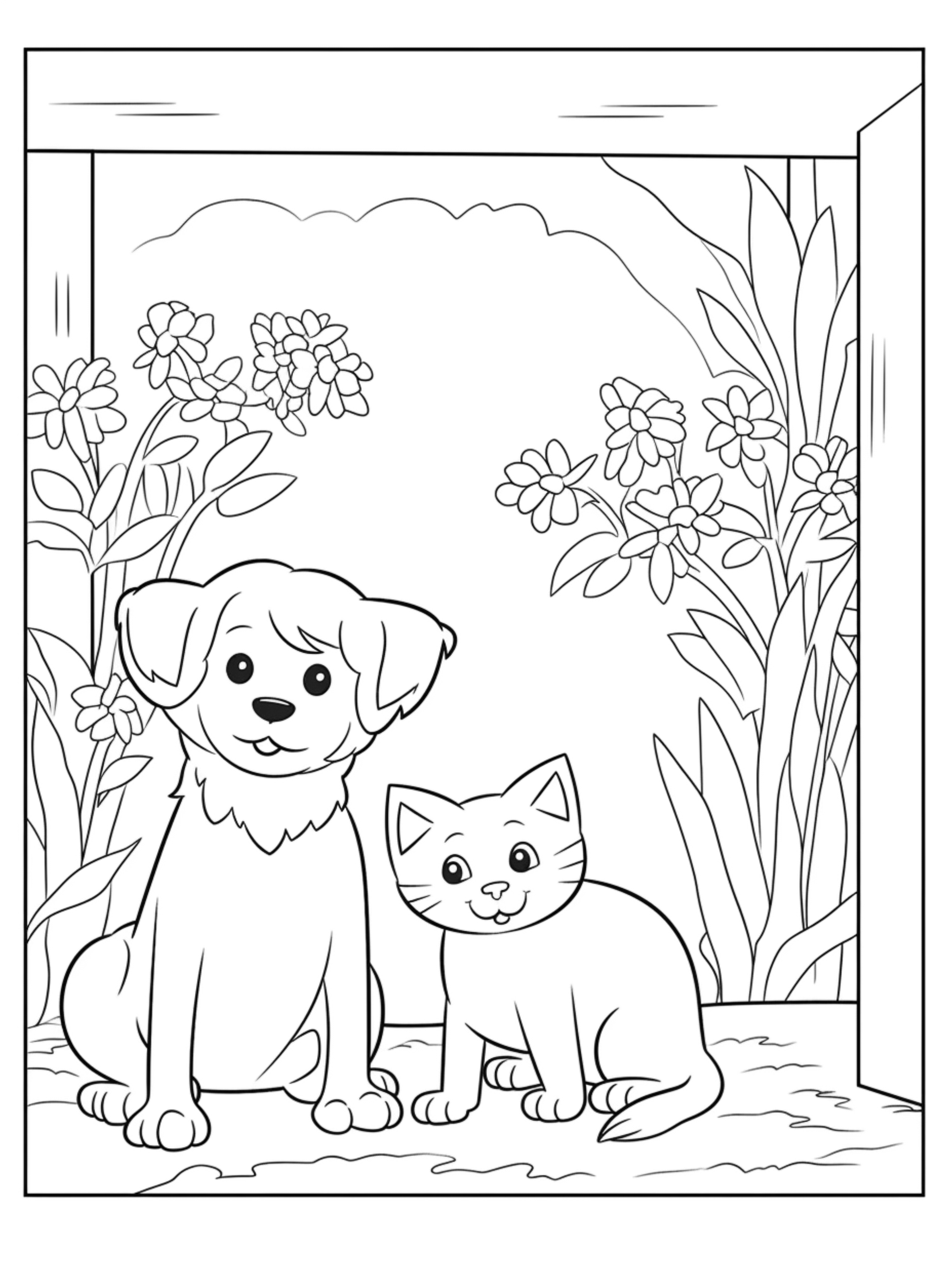 dog and cat coloring pages