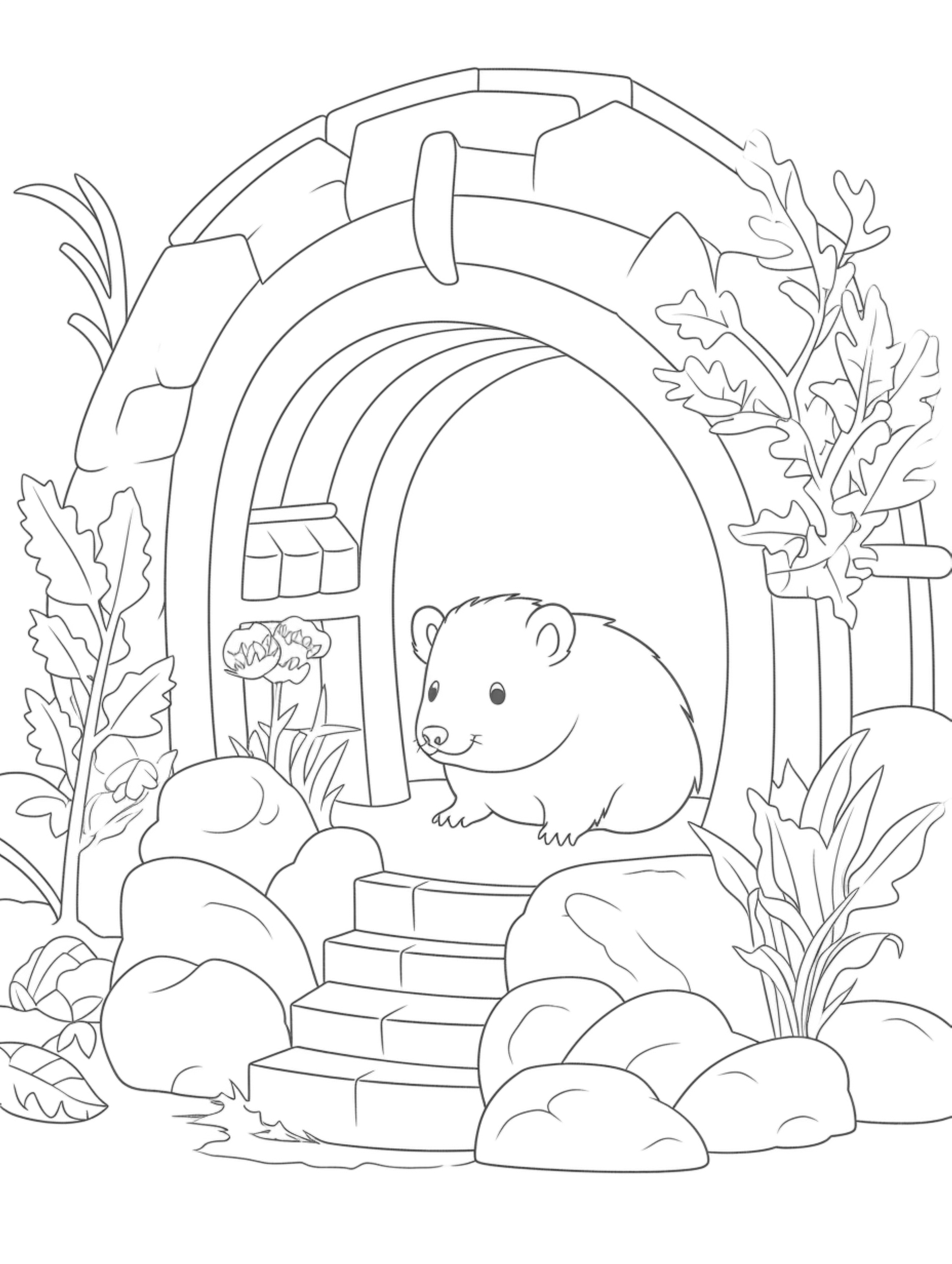 01 cute hedgehog in its habitat coloring page for ki