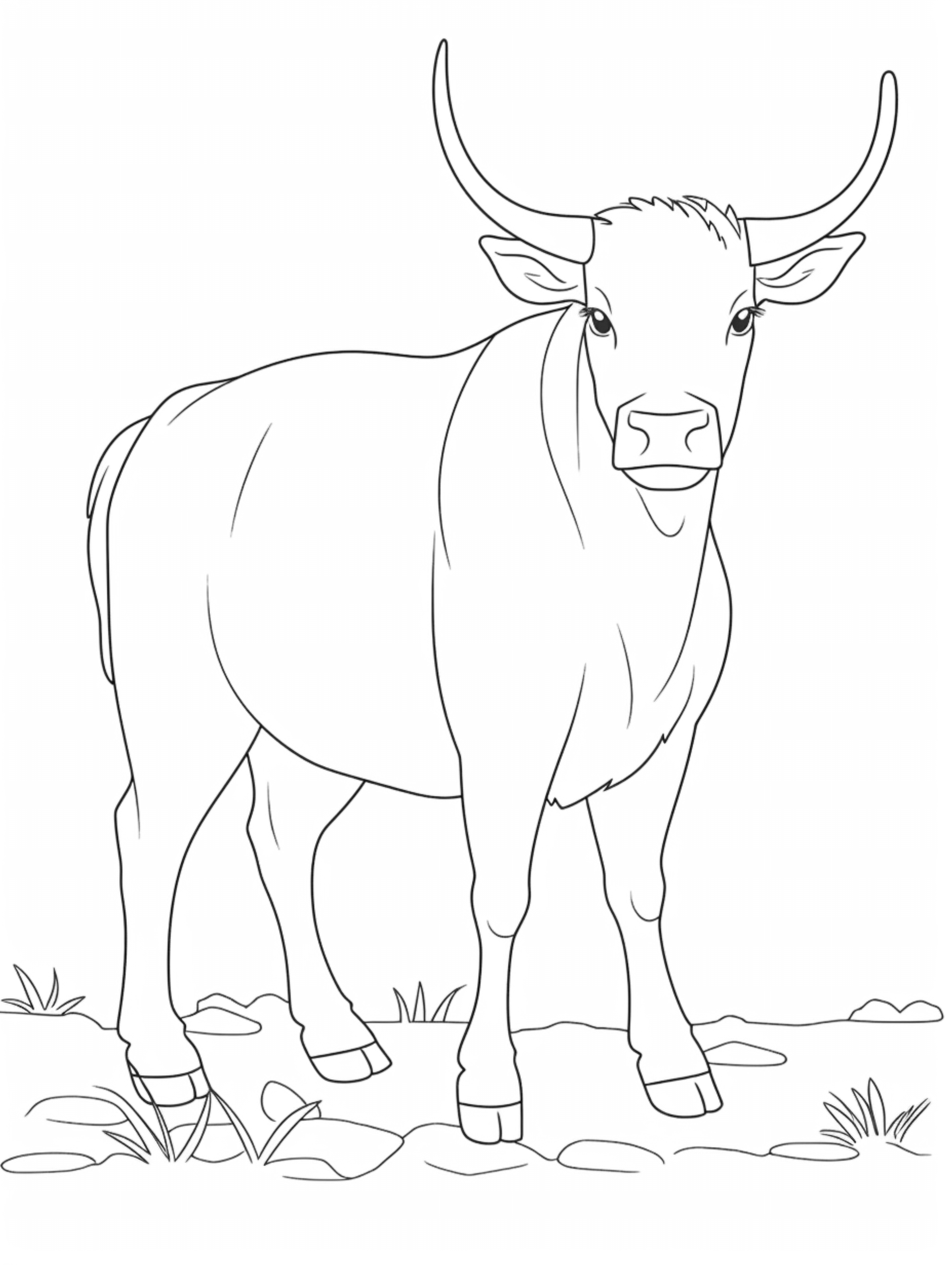 01 cute longhorn in its habitat coloring page for ki