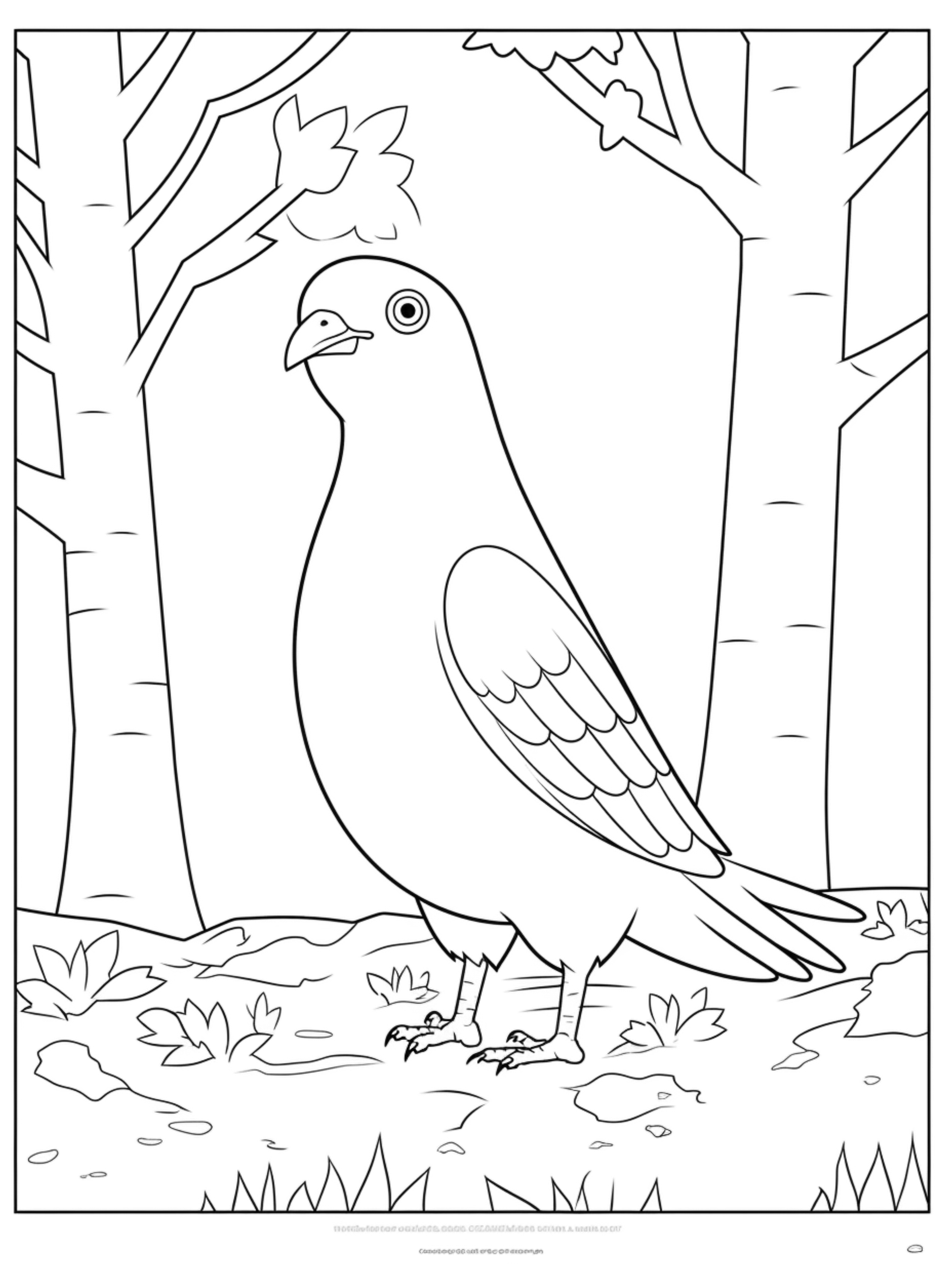 01 cute pigeon in its habitat coloring page for kids