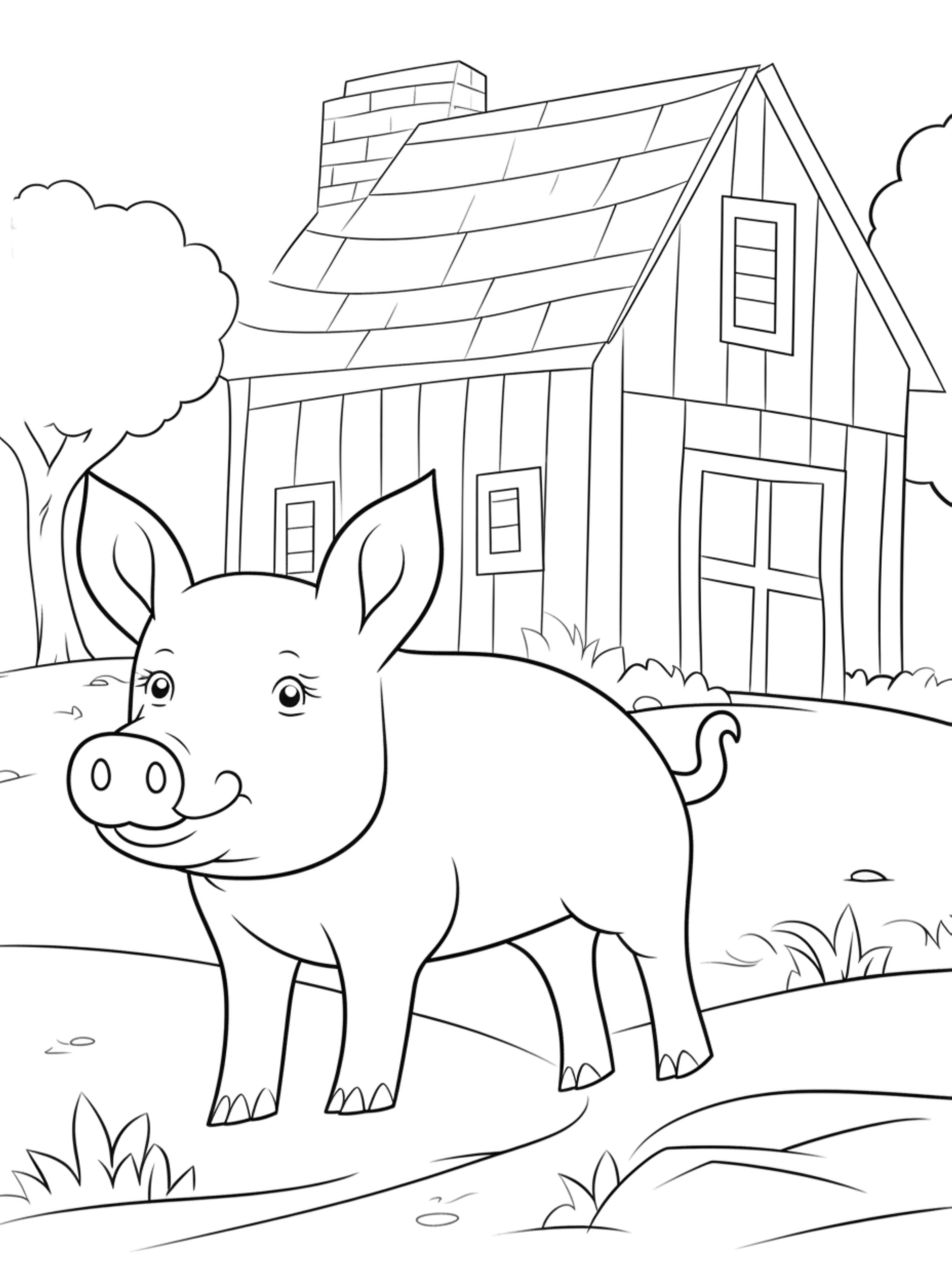01 cute piggy in its habitat coloring page for kids