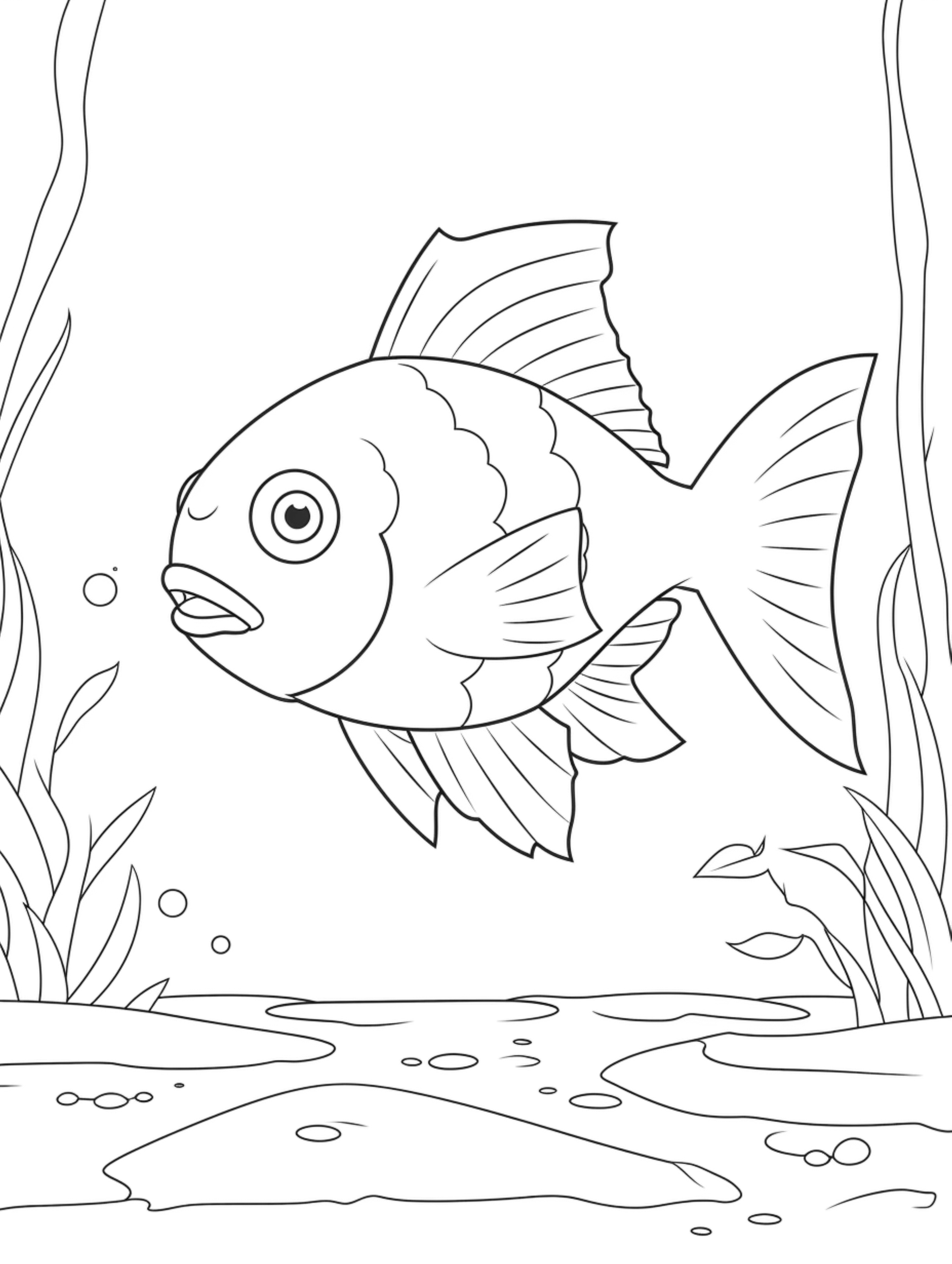 01 cute piranha in its habitat coloring page for kid