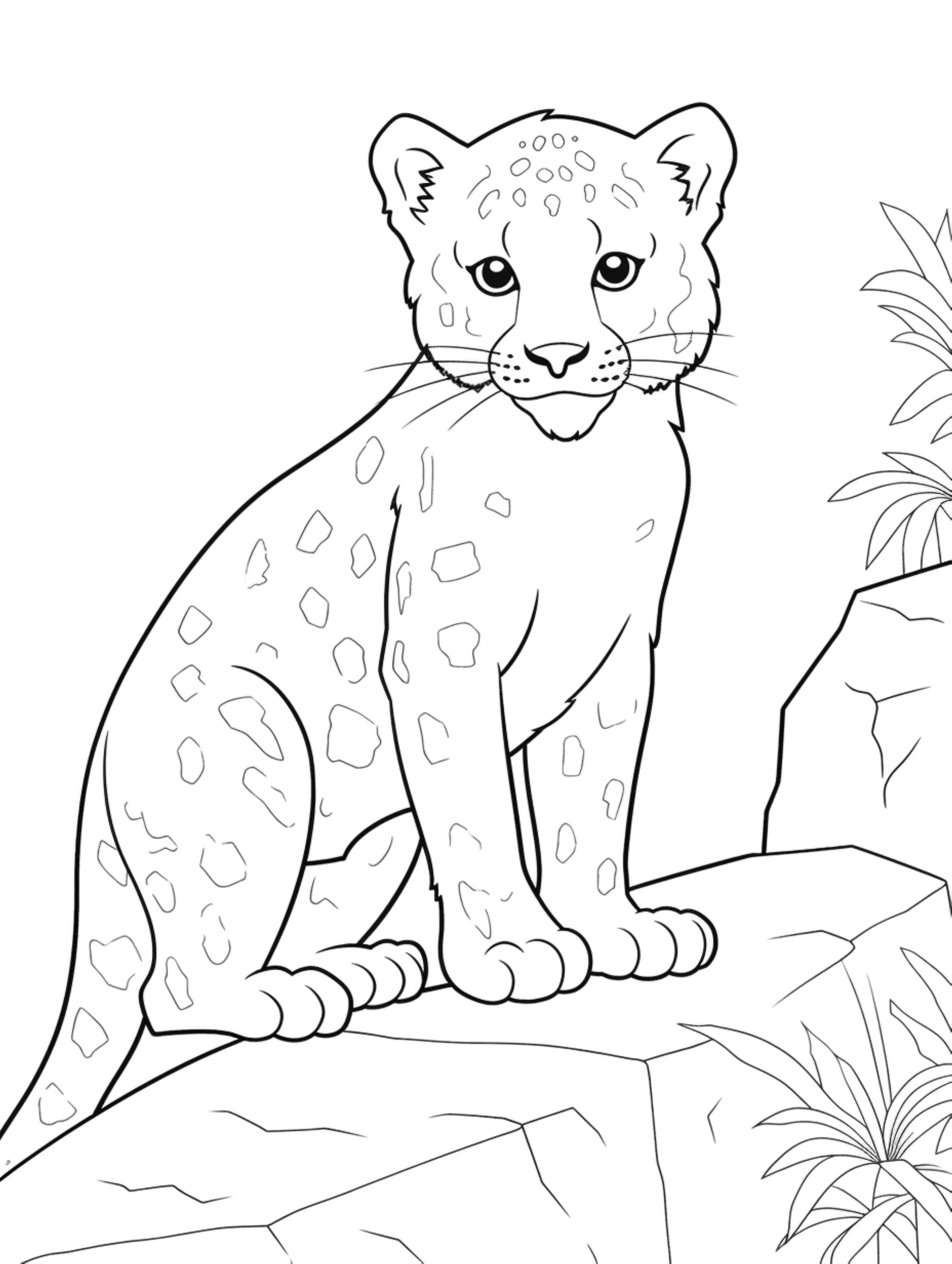 01 cute snow leopard in its habitat coloring page fo