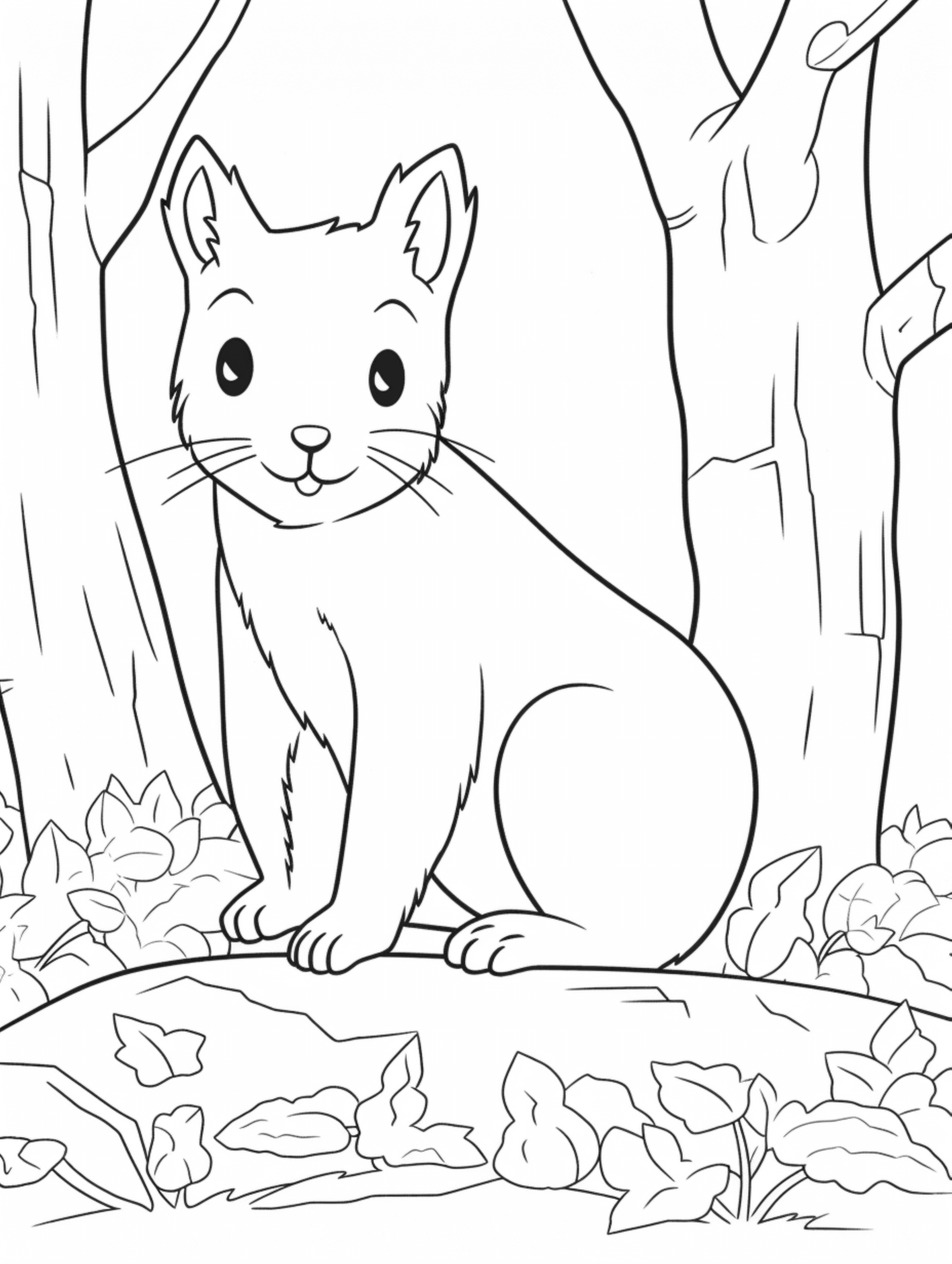 01 cute squirrel in its habitat coloring page for ki