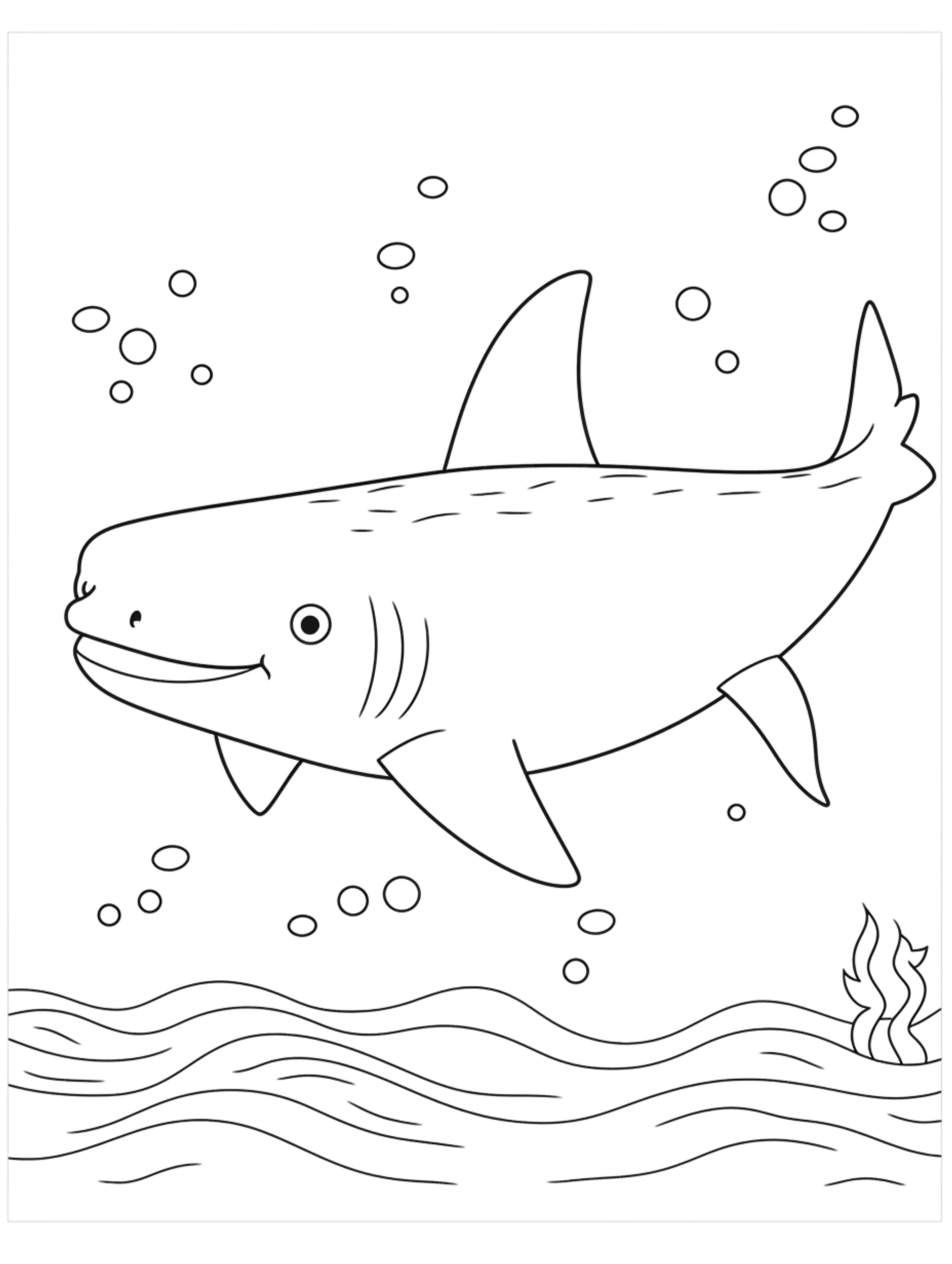01 cute whale shark in its habitat coloring page for