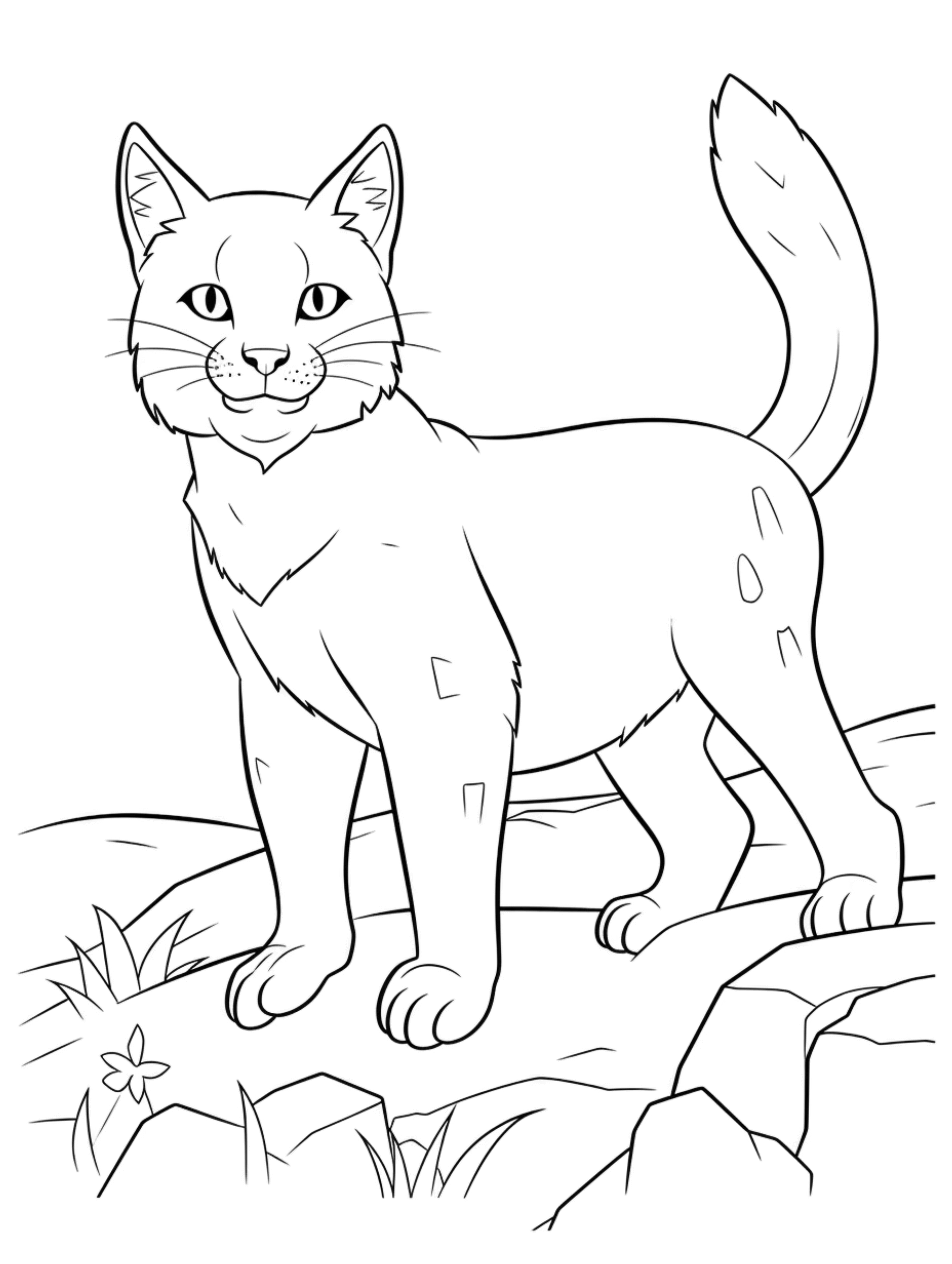 01 cute wildcat in its habitat coloring page for kid