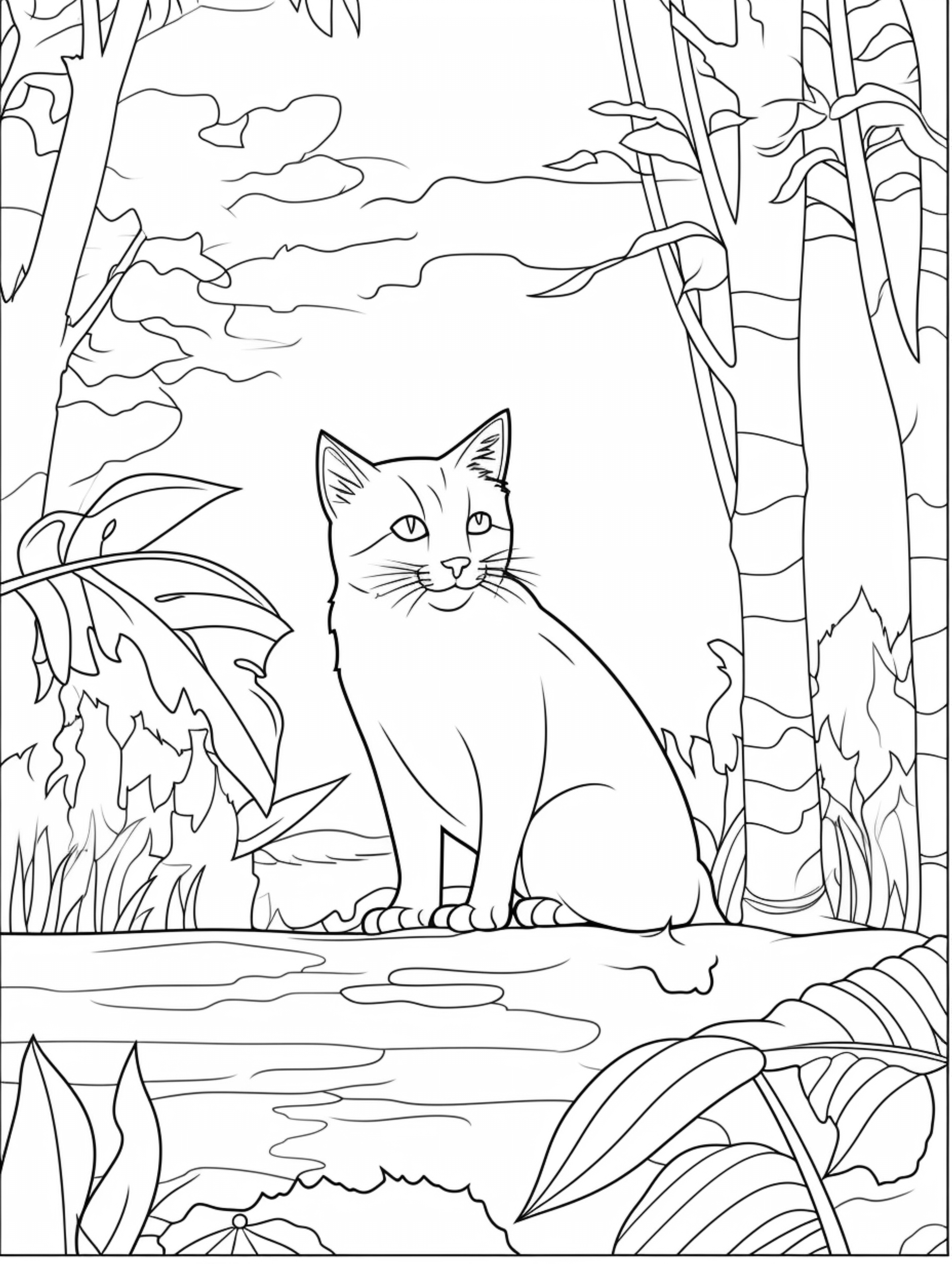 realistic cat coloring page